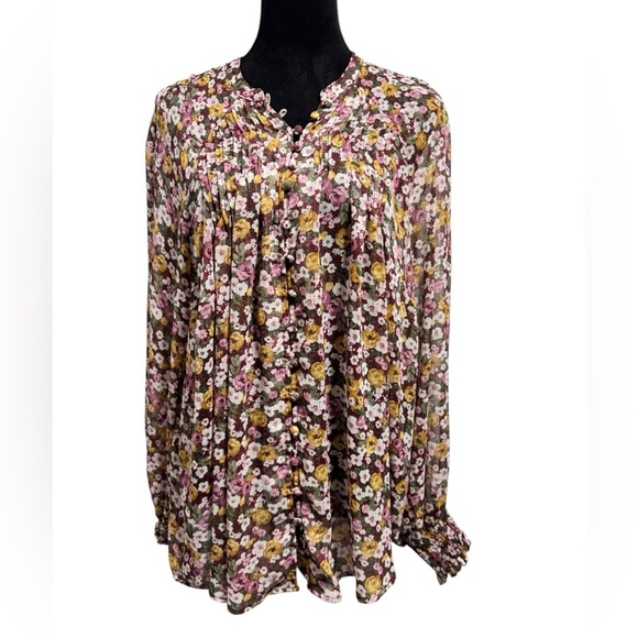 Torrid Crinkle Chiffon Smocked Blouson Sleeve Blouse Floral - Picture 2 of 9